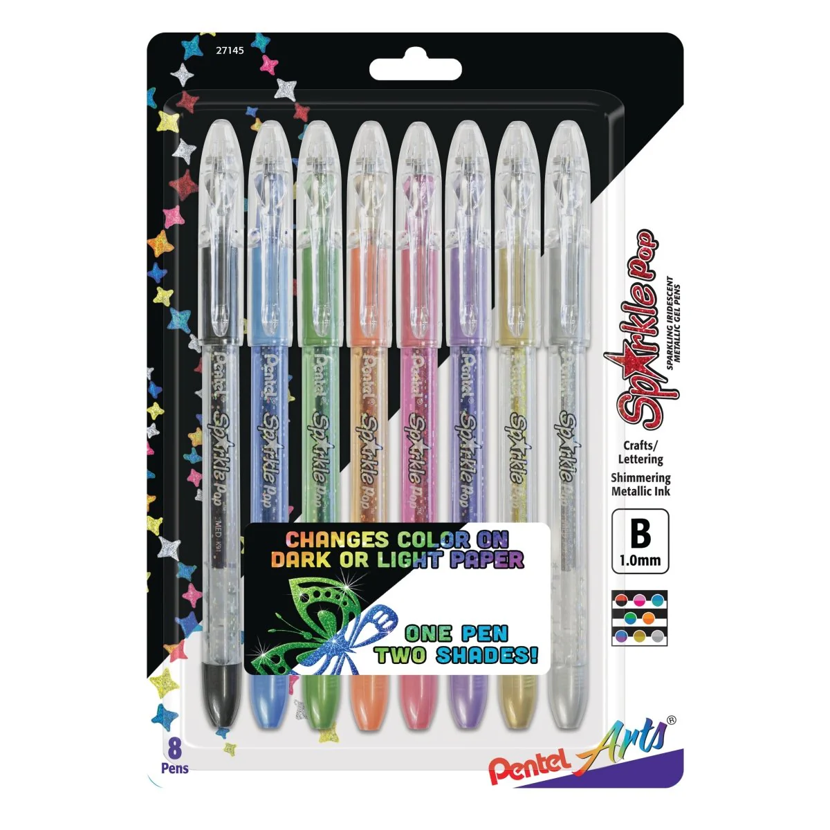 Pentel Arts Sparkle Pop Metallic Gel Ink Pen, (1.0mm) Bold Line, Assorted Ink (A/C/D/F/P/V/X/Z) - 8-pk