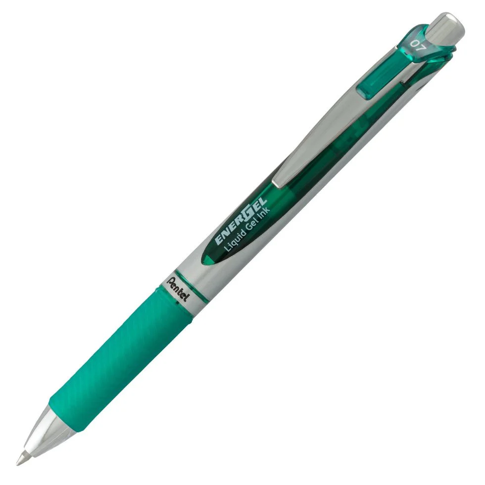 EnerGel RTX Retractable Liquid Gel Pen, (0.7mm) Metal Tip, Medium Line, Green Ink