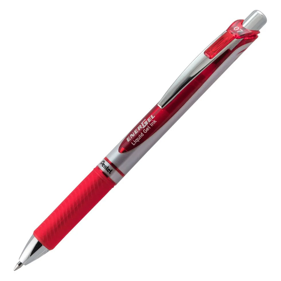 EnerGel RTX Retractable Liquid Gel Pen, (0.7mm) Metal Tip, Medium Line, Red Ink
