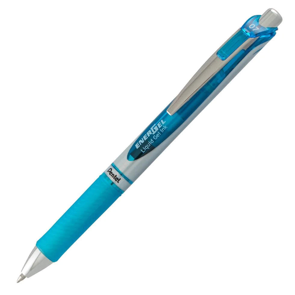 EnerGel RTX Retractable Liquid Gel Pen, (0.7mm) Metal Tip, Medium Line, Sky Blue Ink
