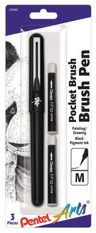Pentel Arts Pocket Brush Pen with Refills, 1 Pen & 2 Refills