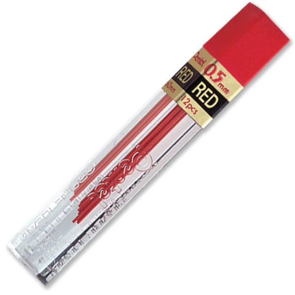 Pentel Super Hi-Polymer Colored Lead Tube Refill, Red (0.5mm) Fine 12 pcs/Tube