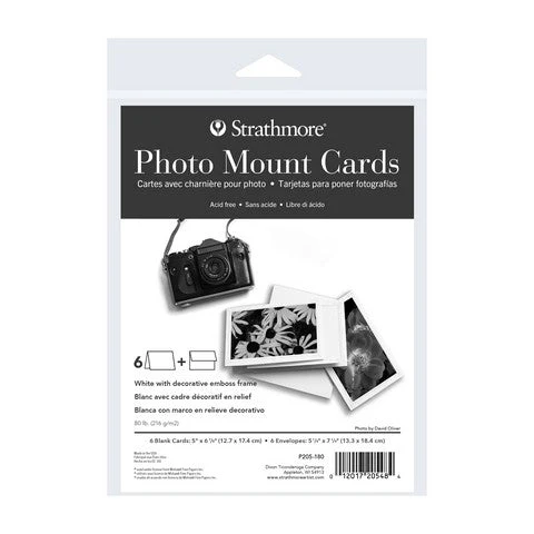 Photo Mount Cards - White with Decorative Emboss Frame - 5" x 7", 6 Pack
