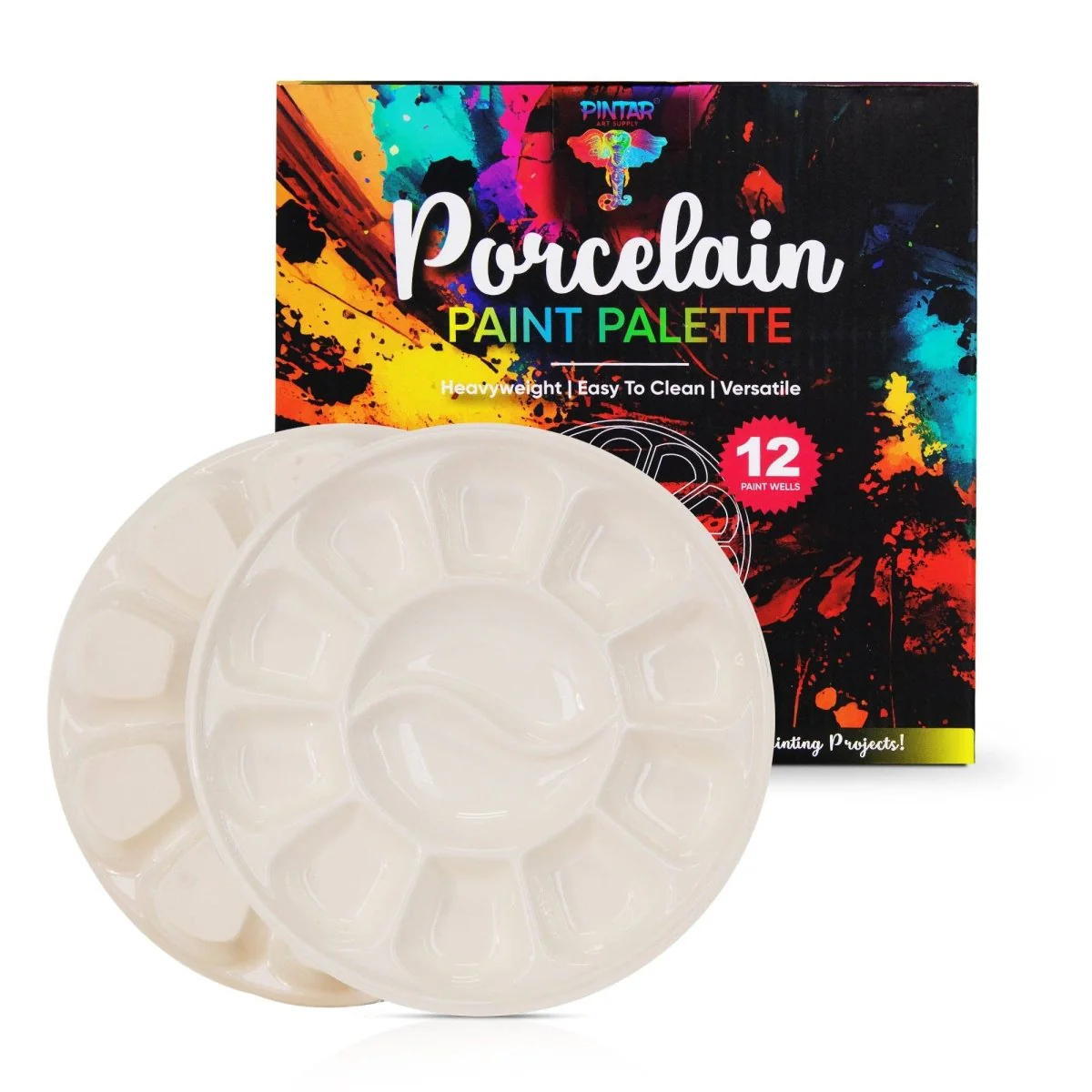 Pintar Art Supply - Pintar 12 Well Round Ceramic Watercolor Paint Palette Tray