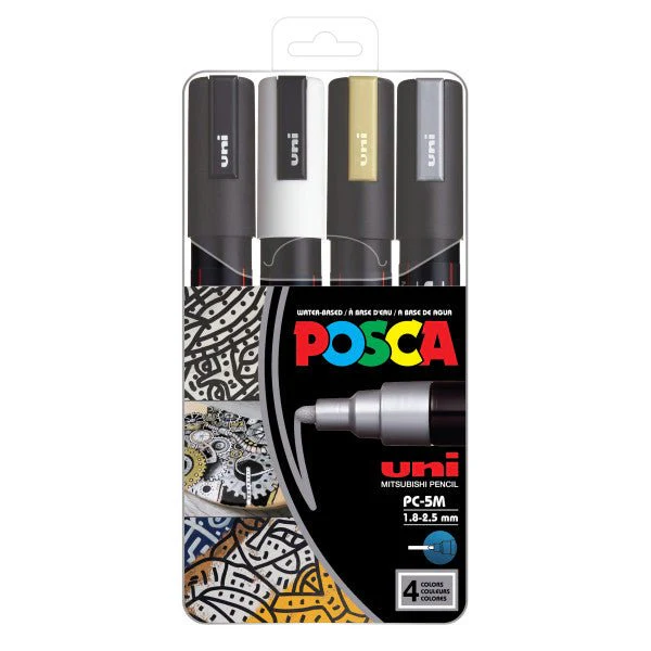 uni POSCA Acrylic Paint Marker -  PC-5M Medium - 4 Color Mixed Metallic Set