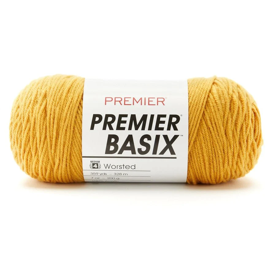 Premier Yarns Basix Worsted Solids - 100% Acrylic - #4 Medium Weight, 359 Yards - 1115-38 Mustard