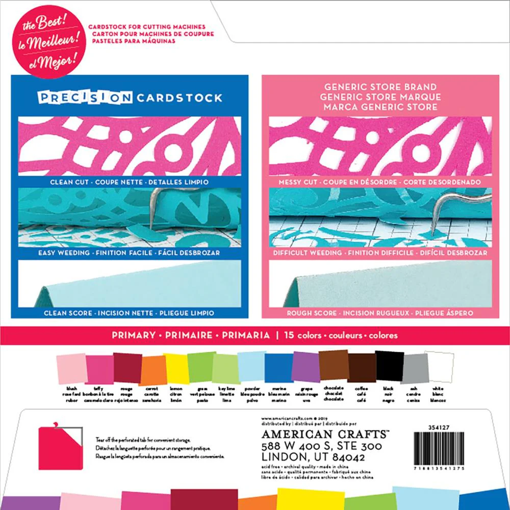 American Crafts Precision Cardstock Pack - Textured, Solid Core, 80lb 12"X12" Pack of 60 - Primary Colors - Image 2