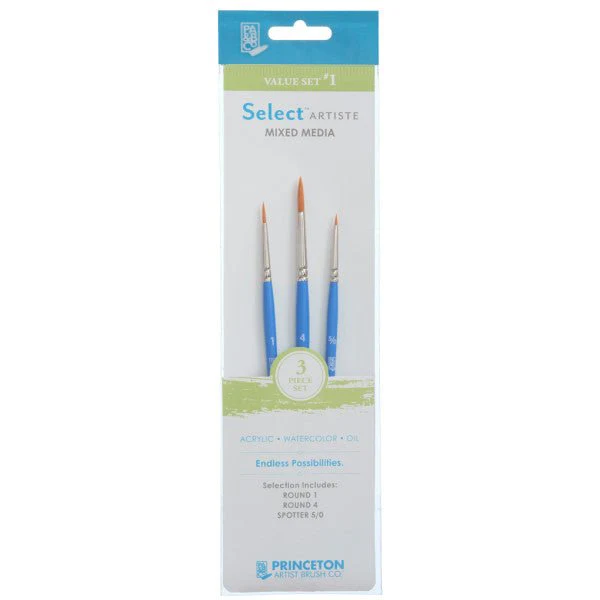 Princeton Brush Select Artiste Brush Value Set #1 (Round, 1, Round, 4 & Spotter, 5/0)