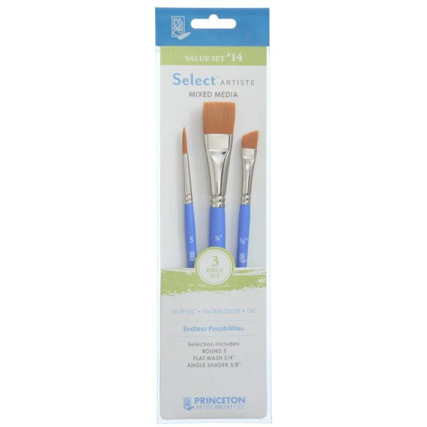 Princeton Brush Select Artiste Brush Value Set #14 (Round 5, Flat Wash 3/4" & Angle Shader 3/8")