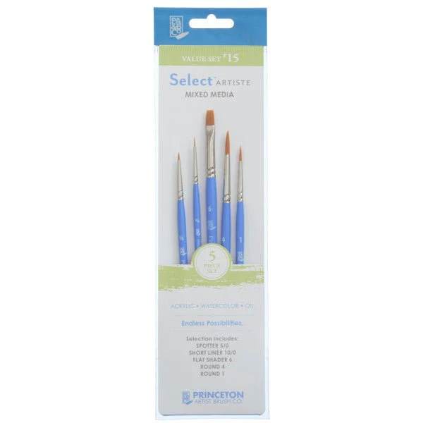 Princeton Brush Select Artiste Brush Value Set #15 (Round 1 & 4, Spotter 5/0, Short Liner 10/0 & Flat Shader 6)