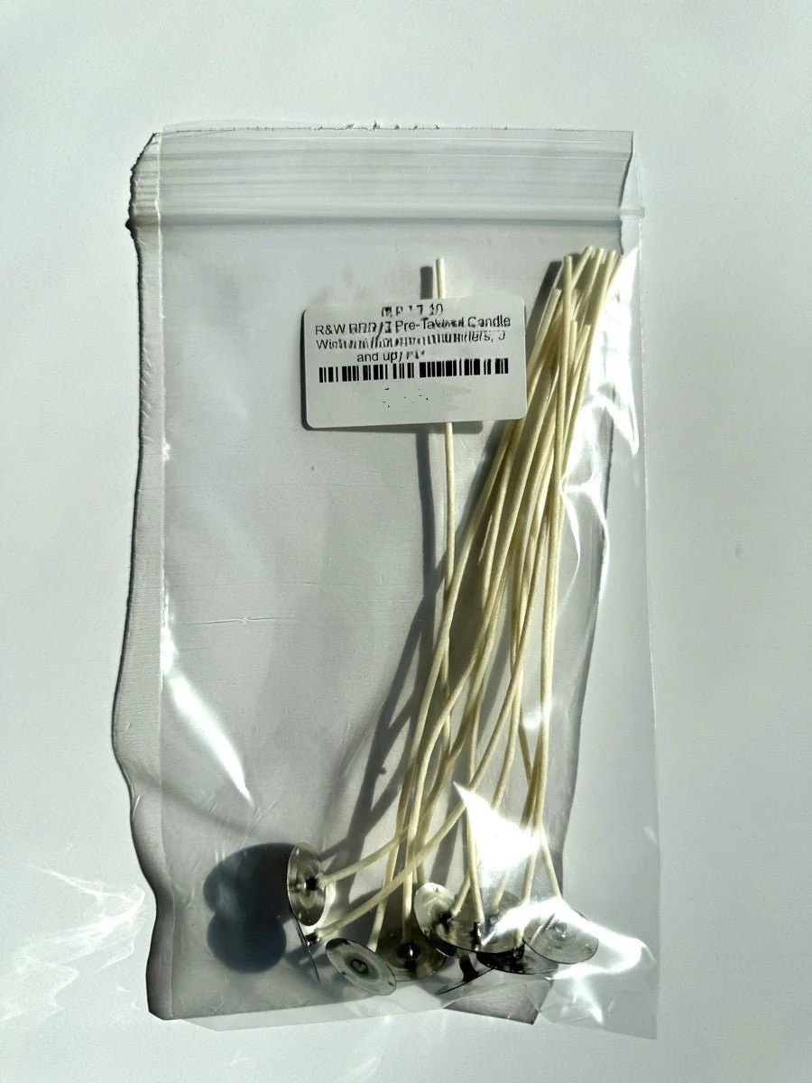 R&W RRD37 Pre-Tabbed Candle Wicks 7" (for medium containers, 2.5"- 3") Pack of 10