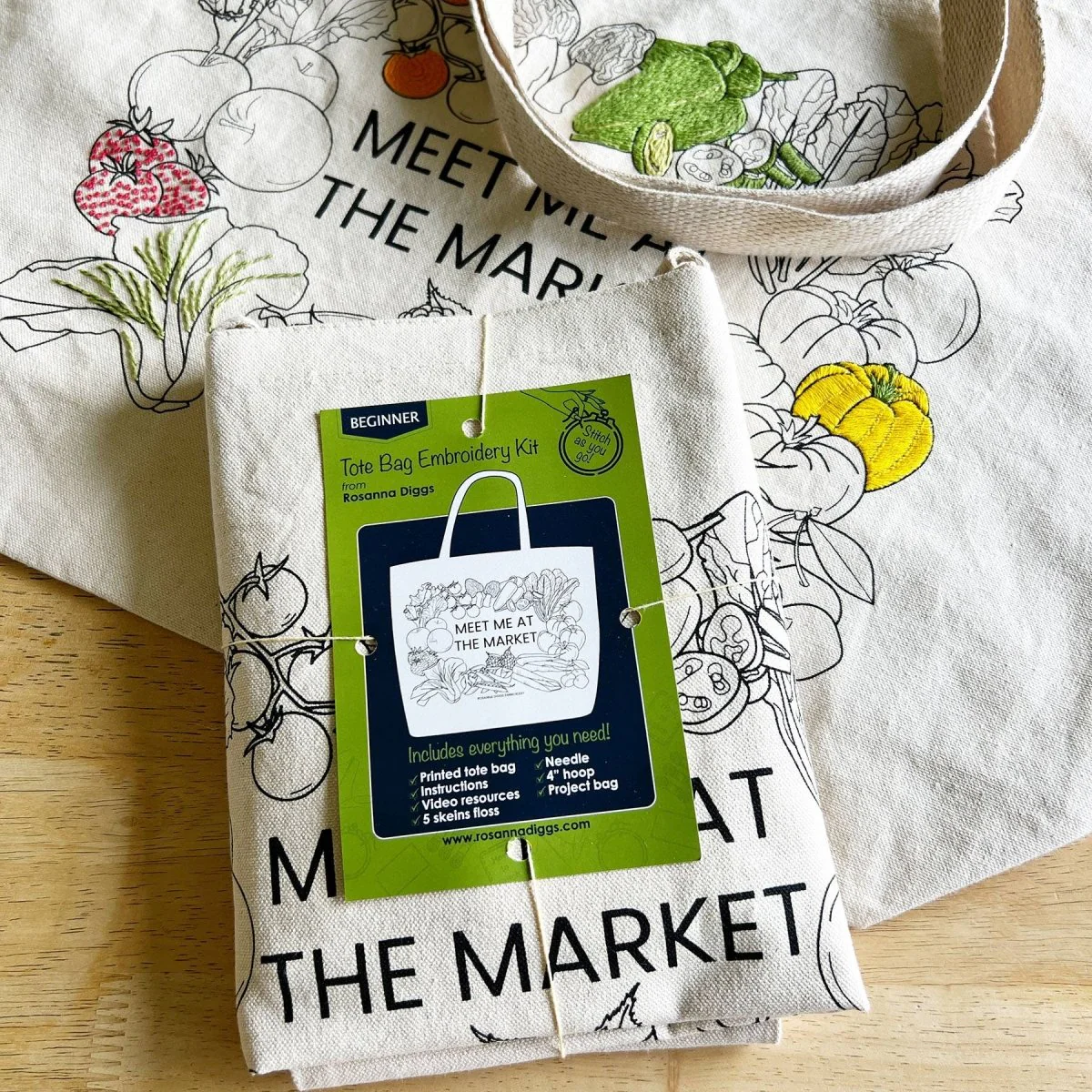 Rosanna Diggs Embroidery - Meet Me at the Market Tote Bag Embroidery Kit