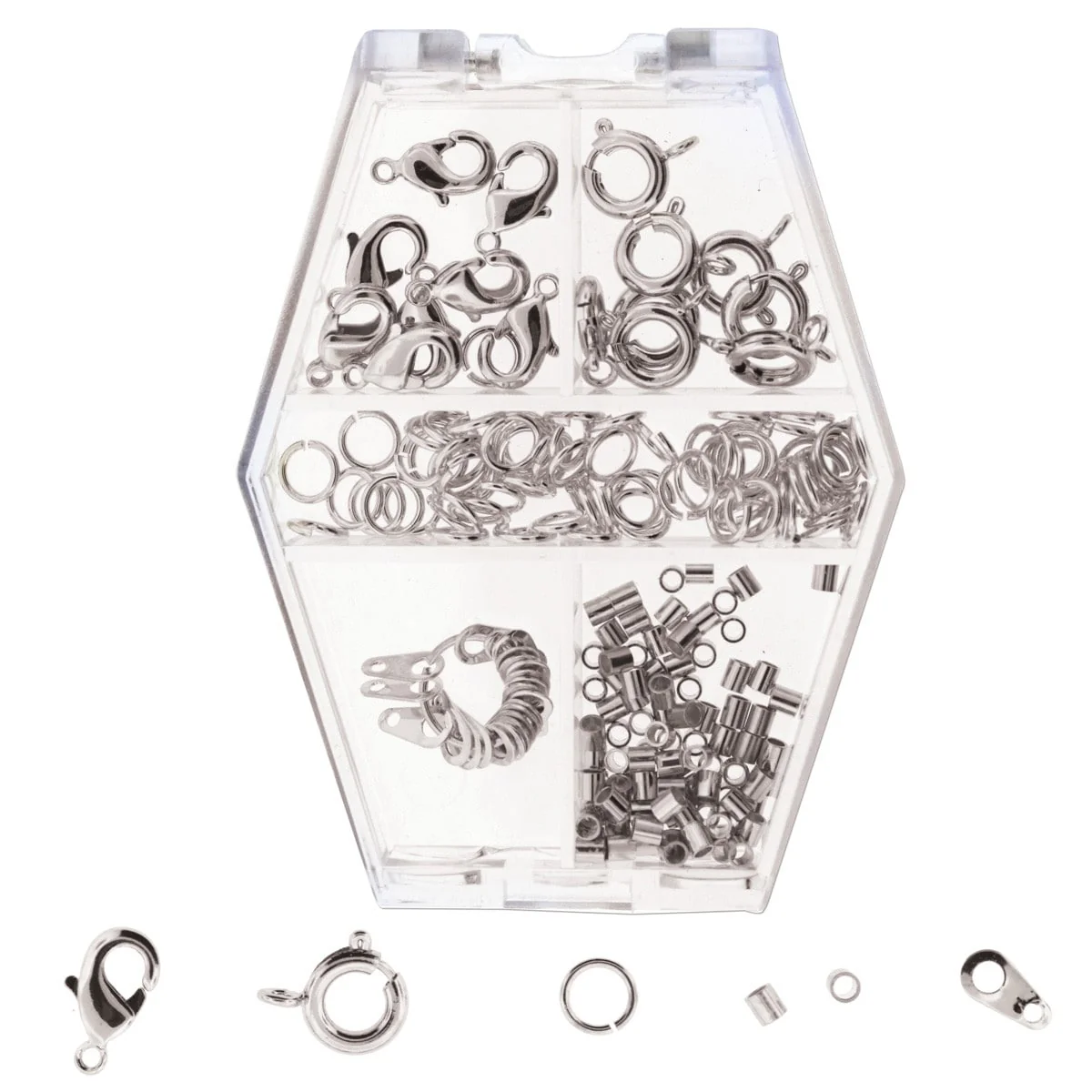 Basic Elements Findings 212 Piece Assortment - Silver Color (Clasps, Crimps, Jump Rings & More)