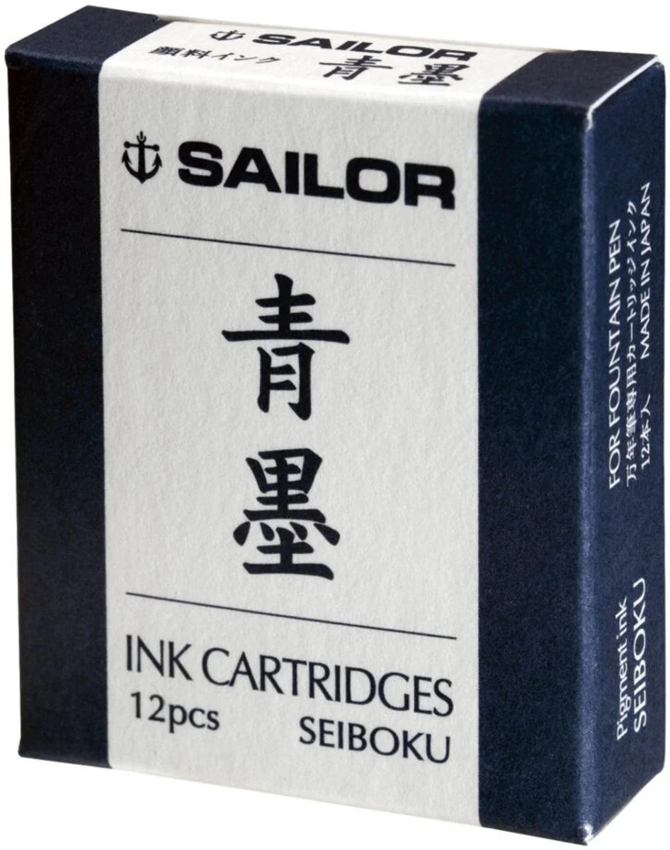 Sailor Seiboku Fountain Pen Cartridge Pigment Ink, Kiwaguro (Ultra Black), 12 pack