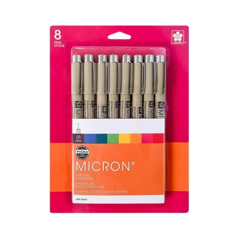 Sakura Pigman Micron 01 (0.25mm) 8PC Set - Rainbow