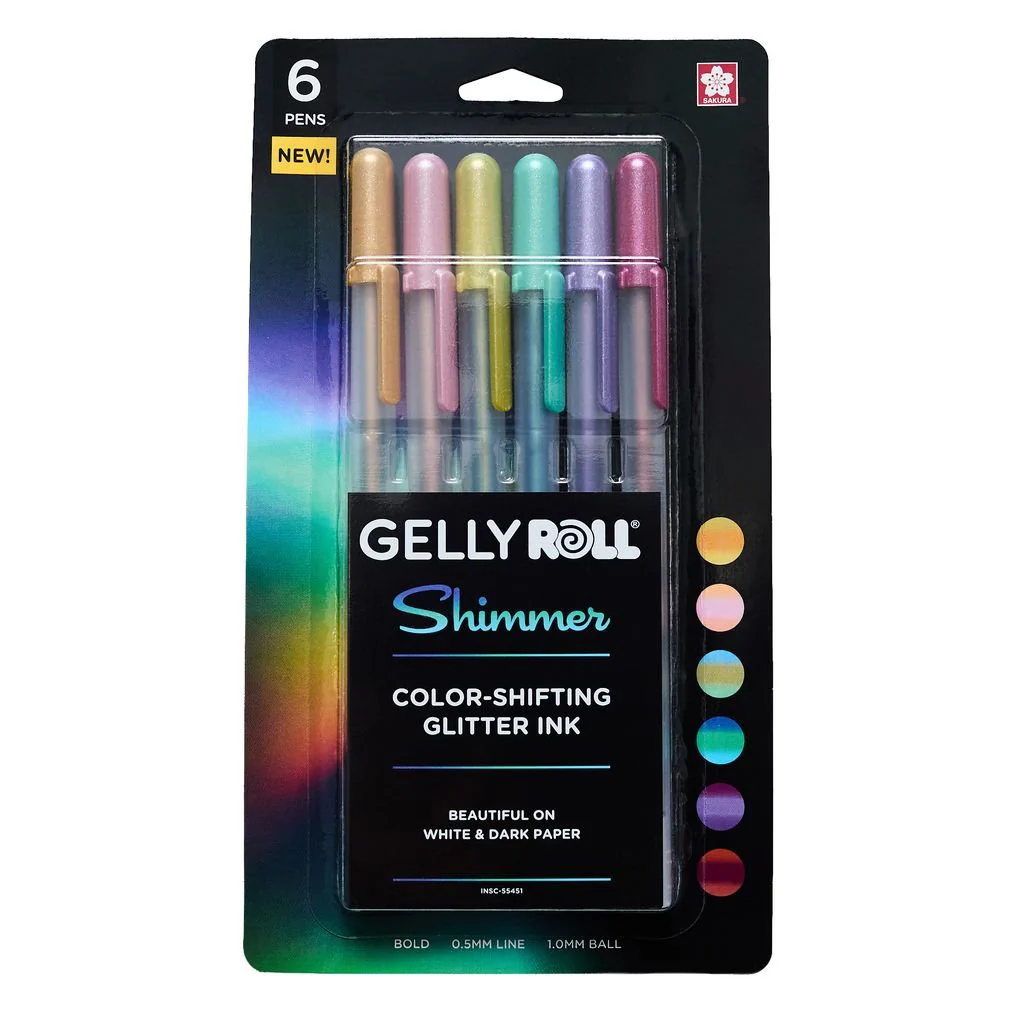 Sakura Gelly Roll Shimmer - Tri-Color Glitter Ink - 6 Color Set