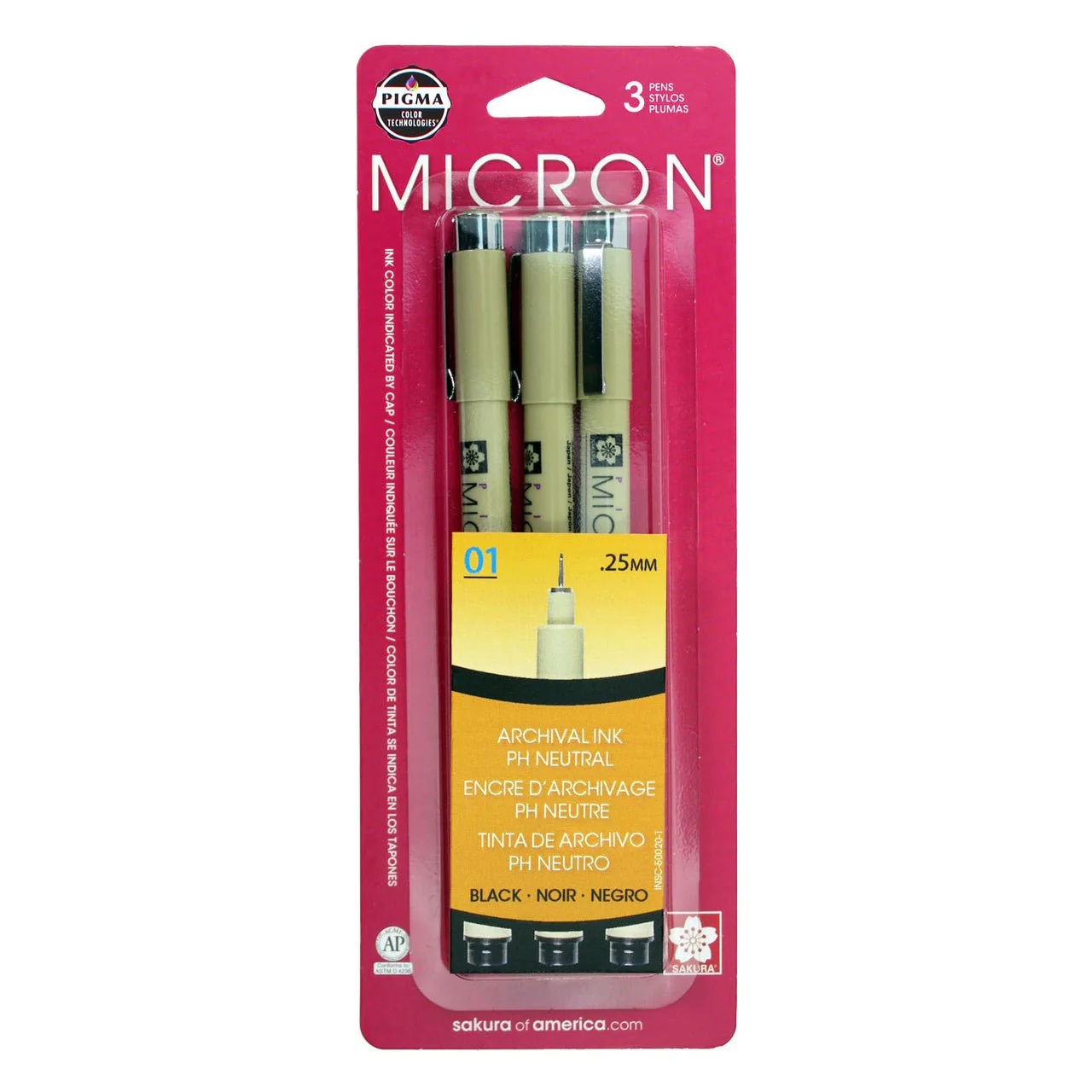 Micron Pen .25MM Black, pack of 3