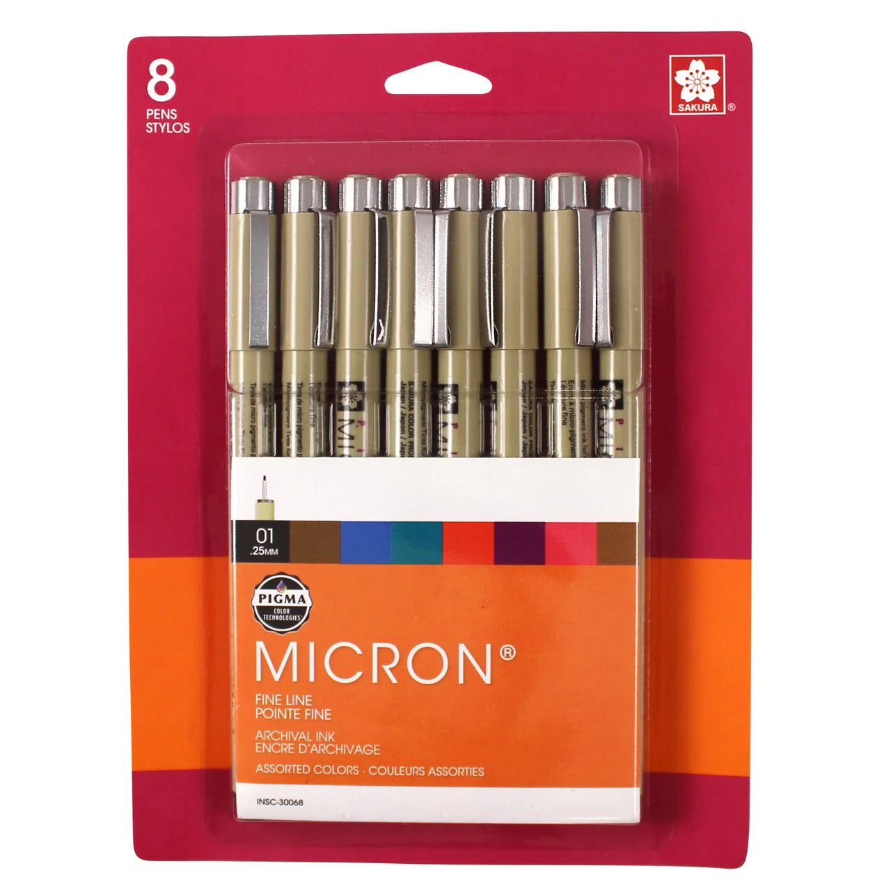 Sakura Pigma Micron Set 01 (.25mm) Assorted Colors - 8 Pen Set