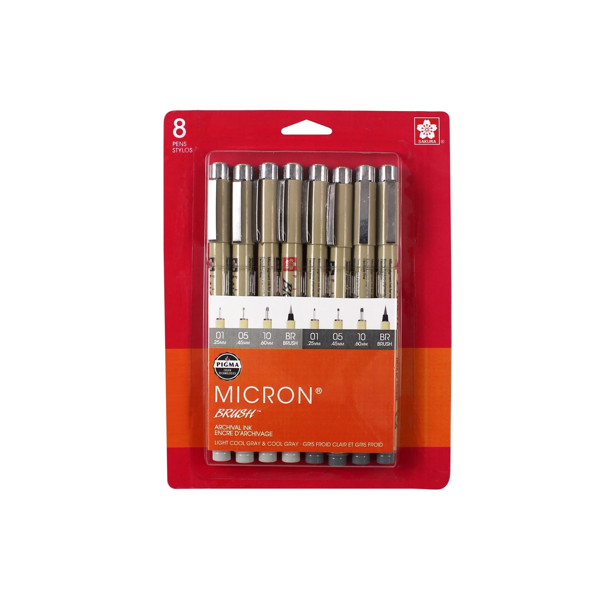 Sakura Pigma Micron Set Gray Assorted Sizes - 8 Pen Set