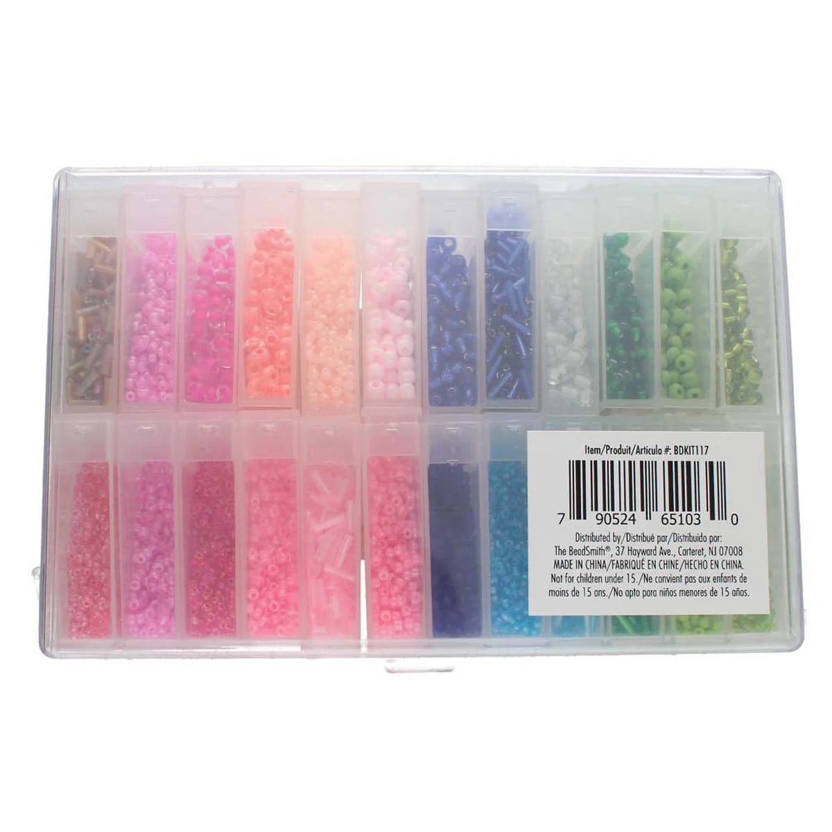 Beadsmith Glass Bead 6.9 oz Assortment ( 11/0, 6/0 Seed Beads and 5mm bugle beads) with 24 flip top tubes in Storage Box - Image 3