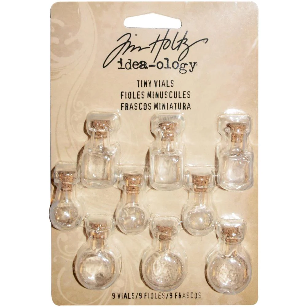 Tim Holtz Idea-Ology Tiny Corked Glass Vials - Pack of 9 (3 each of 3 shapes)