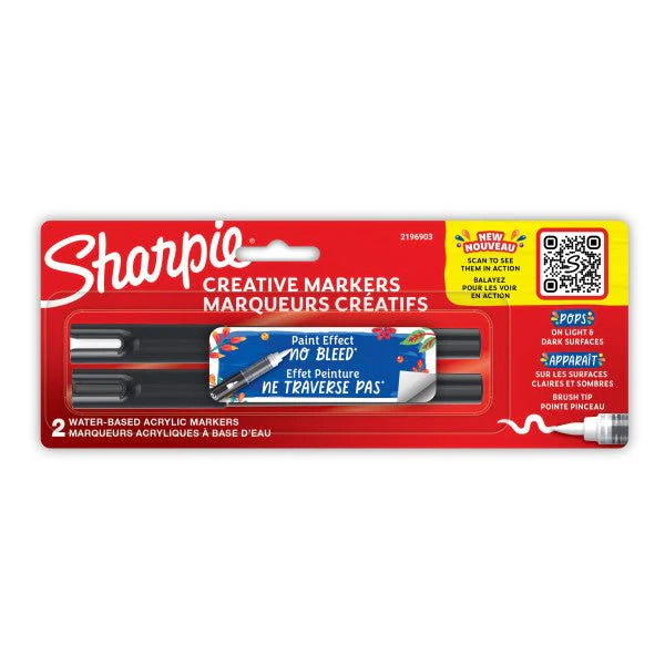 Sharpie Creative Markers, Pack of 1 Black & 1 White - Brush Tip