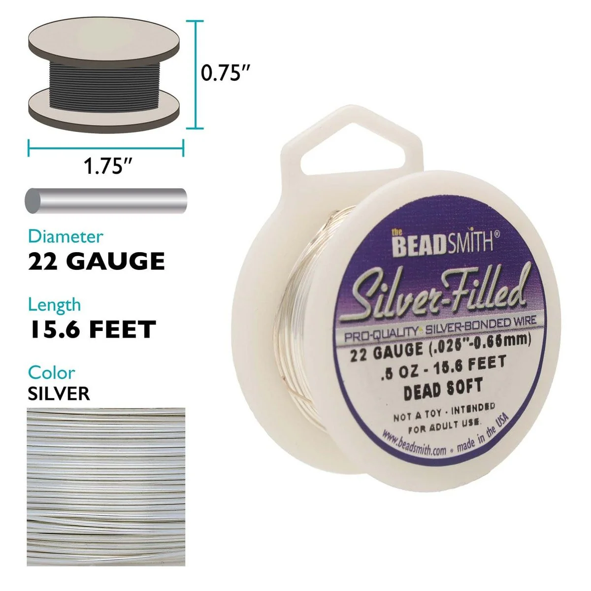 Craft Wire - Silver Filled 1/2 oz Dead Soft 22 Gage - 15.625 feet - Image 2