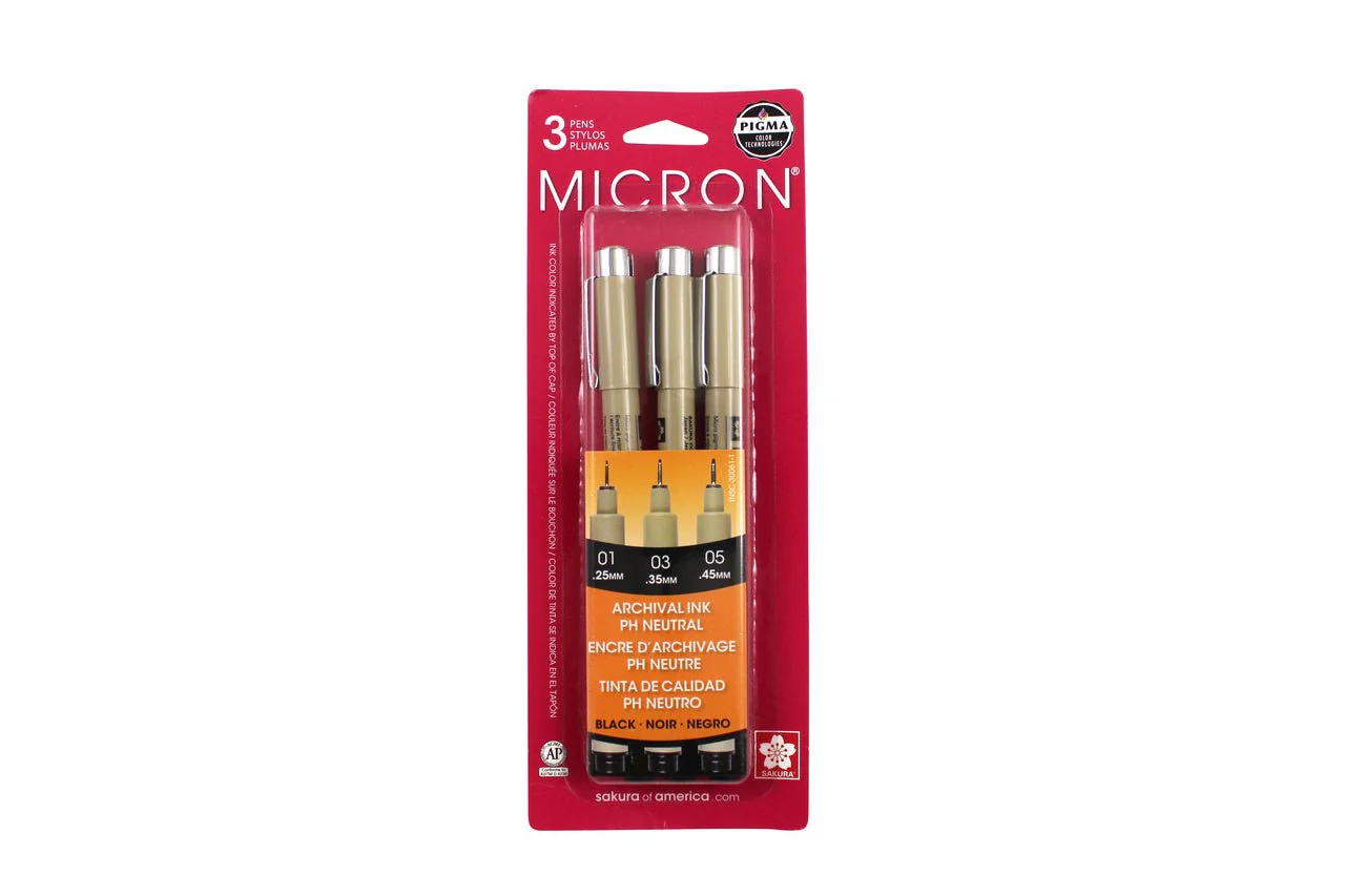 Sakura Pigma Micron Set Black Assorted Sizes - 3 Pen Set
