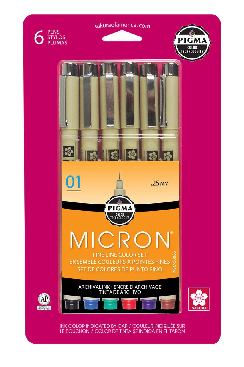 Sakura Pigma Micron Set 01 (.25mm) Assorted Colors - 6 Pen Set