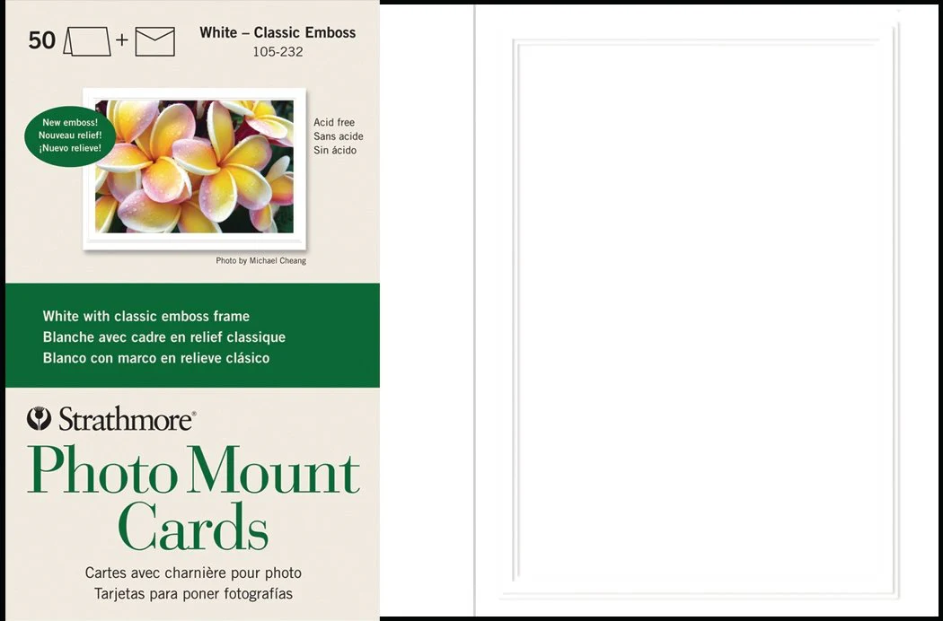 Strathmore Photo Mount Cards with Envelopes - Classic White Embossed 5x7 inch - 50 Pack