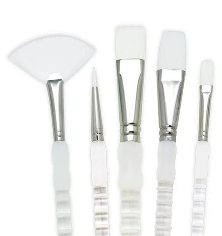 Royal Brush Soft Grip Long Handle, White Taklon - 5 Brush Set