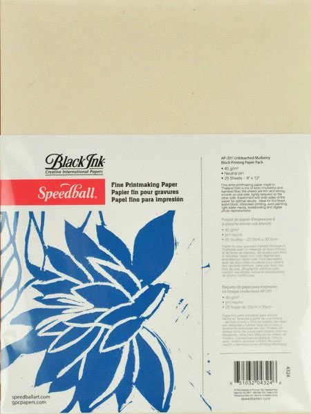 Speedball Unbleached Mulberry Block Printing Paper 9x12 inch 25 Pack