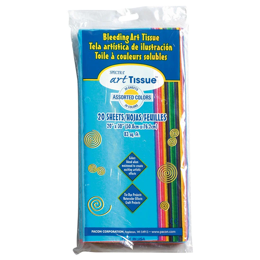 Spectra Deluxe Bleeding Art Tissue - 20 Assorted Colors 20X30"