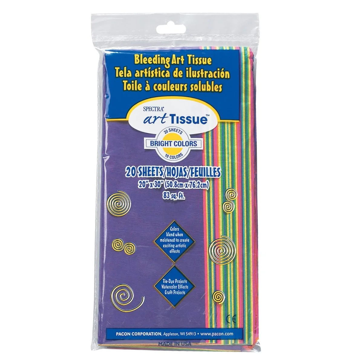 Spectra Deluxe Bleeding Art Tissue - 10 Bright Colors - 20 Sheets 20X30"