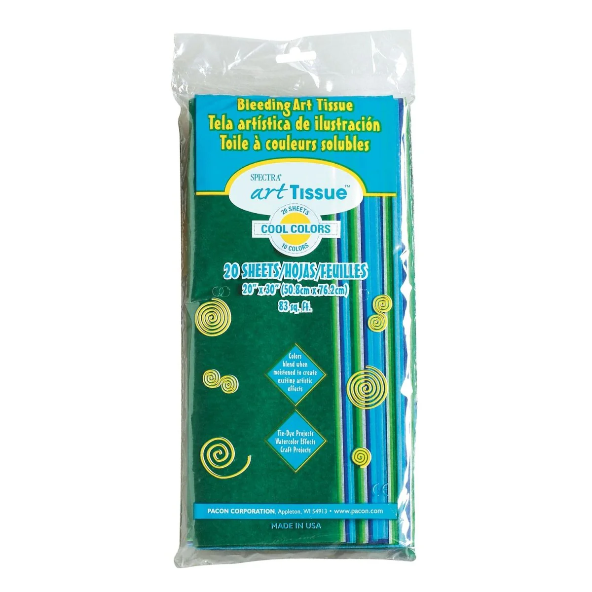 Spectra Deluxe Bleeding Art Tissue - 10 Cool Colors - 20 Sheets 20X30"