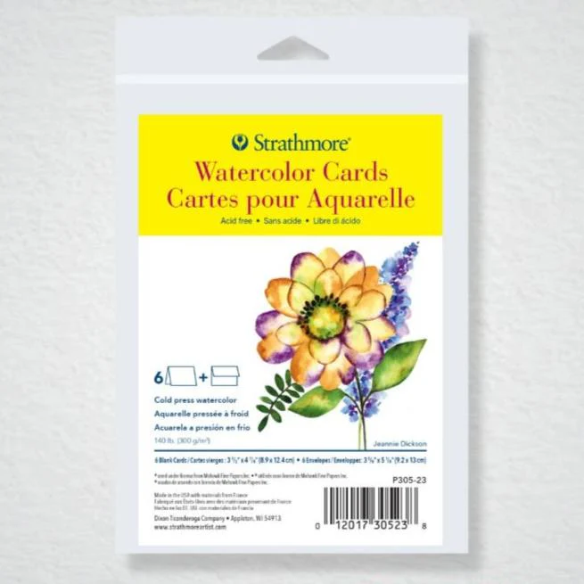 Strathmore Blank Cards with Envelopes - 300 Series 140 lb. Watercolor - Announcement Size 3.5 X 4.875 inch - Pack of 6