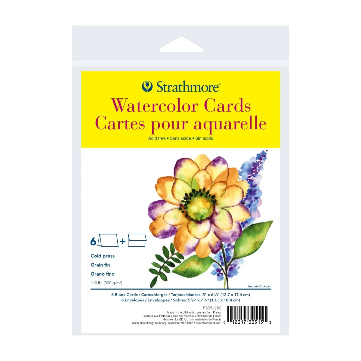 Strathmore Blank Cards with Envelopes - 300 Series Cold Press Watercolor  5" X 6.875" pack of 6