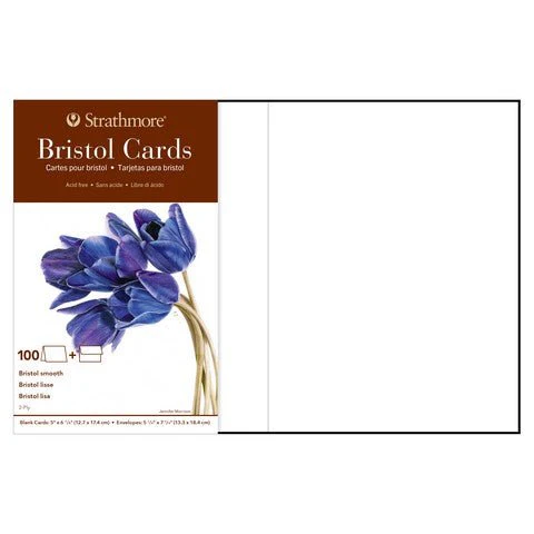 Strathmore Blank Cards with Envelopes - 400 Series Bristol 5 X 6.875 inch - Box of 100