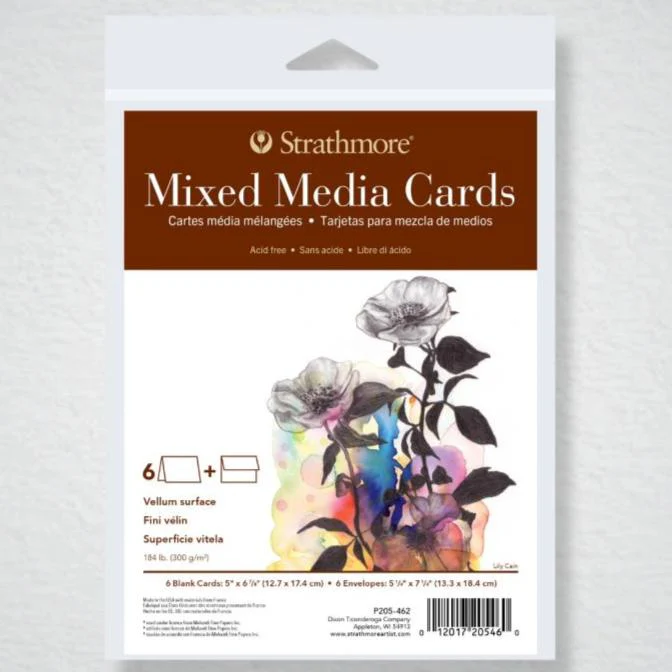 Strathmore Blank Cards with Envelopes - Mixed Media Cards, 5" x 6.875" - 184 lb. (300gsm) Pack of 6