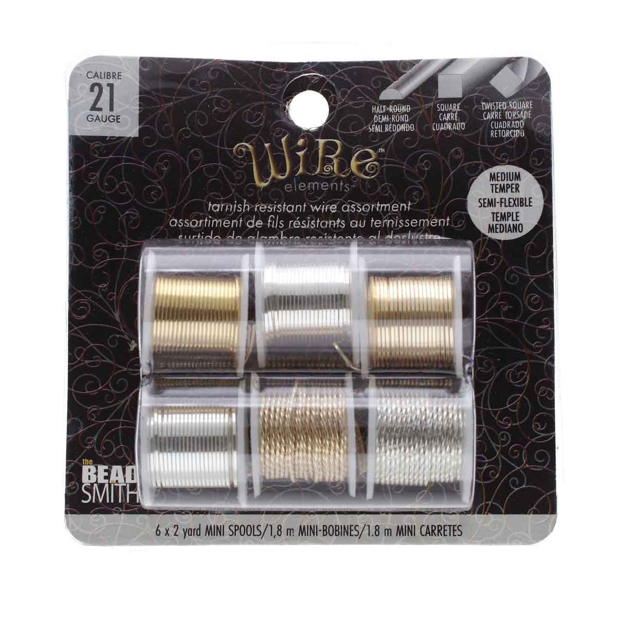 Craft Wire - Tarnish Resistant Medium Temper 21 Gage Copper - 6 assorted Shapes in 2 Yard Rolls