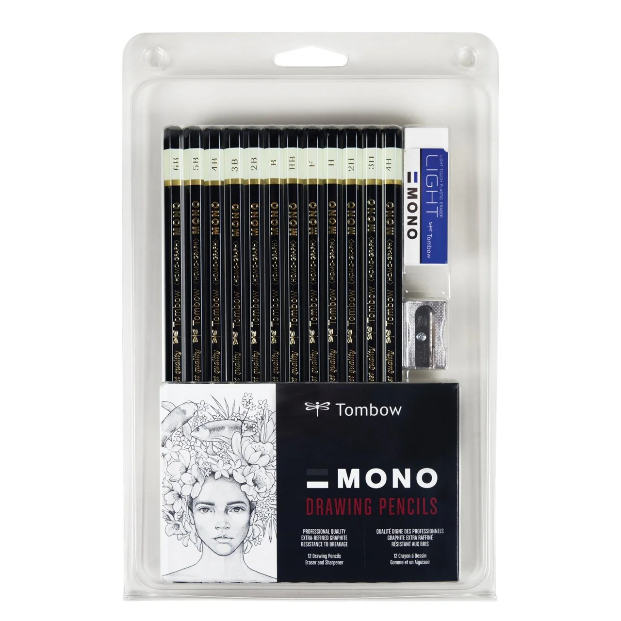 Tombow MONO Drawing Pencil Set of 12 Pencils, Eraser and Sharpener
