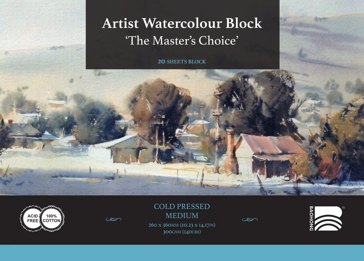 *Discontinued due to tarrifs* Baohong - The Masters Choice - Watercolor Paper Block - 20 sheets 10.23" x 14.17"- 140 lb Cold Press