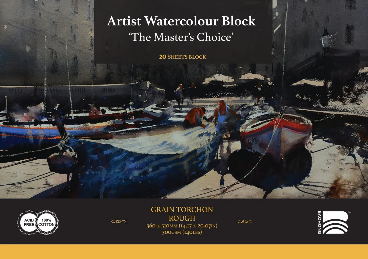 *Discontinued due to tarrifs* Baohong - The Masters Choice - Watercolor Paper Block - 20 sheets 14.17" x 20.07"- 140 lb Rough