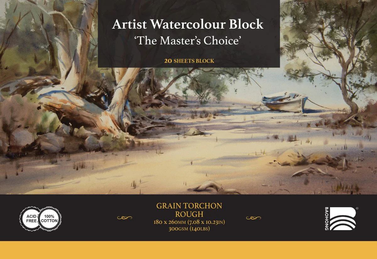 *Discontinued due to tarrifs* Baohong - The Masters Choice - Watercolor Paper Block - 20 sheets 7.08" x 10.23" - 140 lb Rough 140 lb