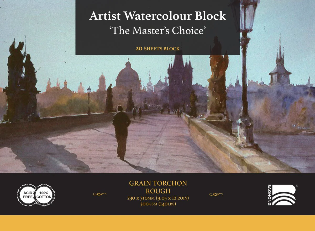 *Discontinued due to tarrifs* Baohong - The Masters Choice - Watercolor Paper Block - 20 sheets 9.05" x 12.2" - 140 lb Rough