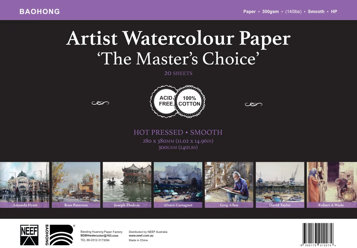 *Discontinued due to tarrifs* The Masters Choice by Baohong Watercolor Paper Sheets - 14.96" x 22.05" - Hot Press - Pack of 10