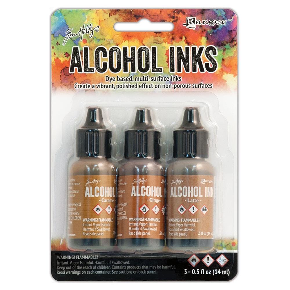 Tim Holtz Alcohol Ink Set of 3 - Cabin Cupboard (Caramel, Ginger, Latte)