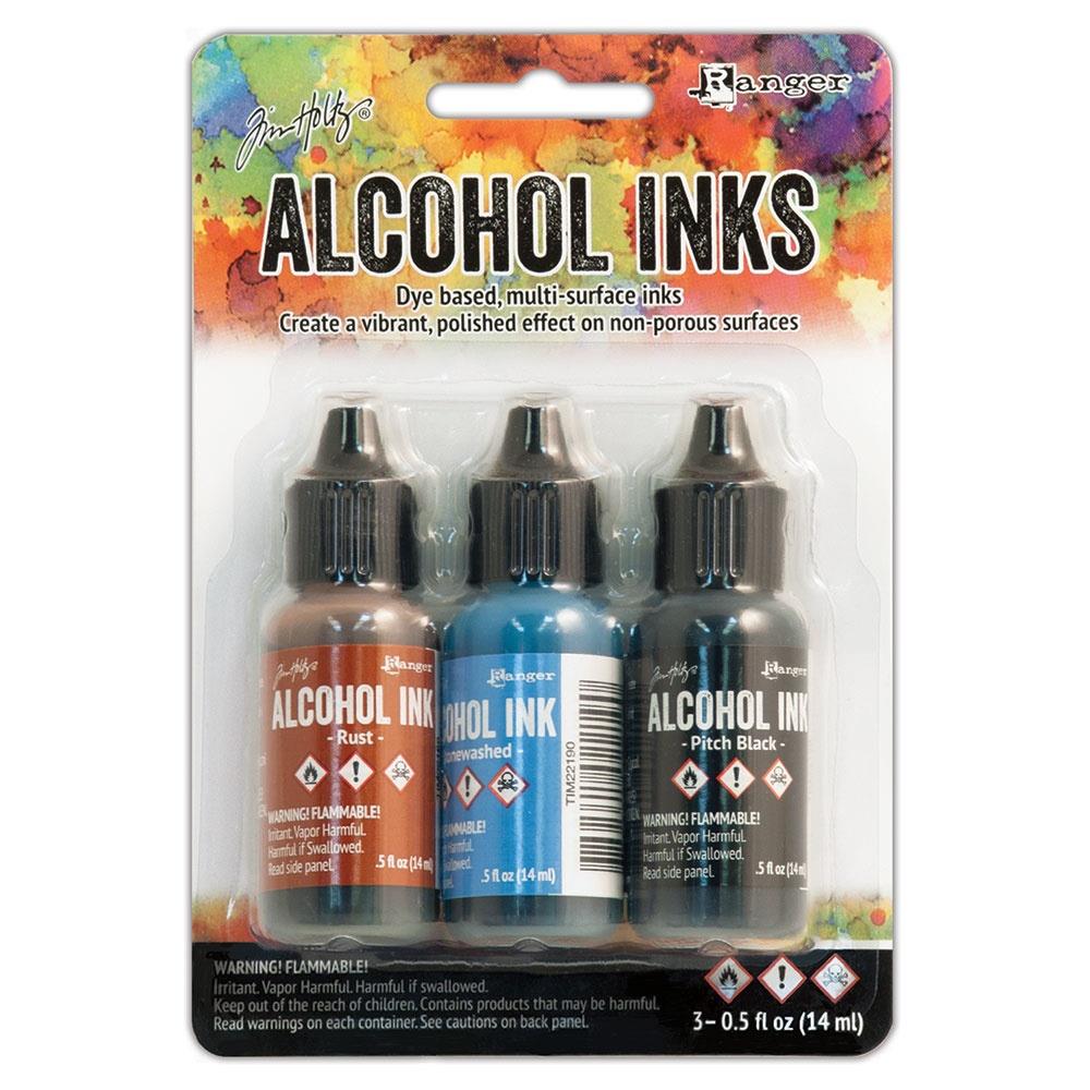 Tim Holtz Alcohol Ink Set of 3 - Miners Lantern (Rust, Stonewash, Pitch Black)