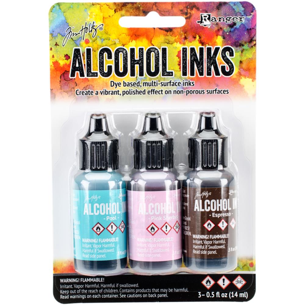Tim Holtz Alcohol Ink Set of 3 - Retro Cafe (Pool, Pink Sherbert, Espresso)