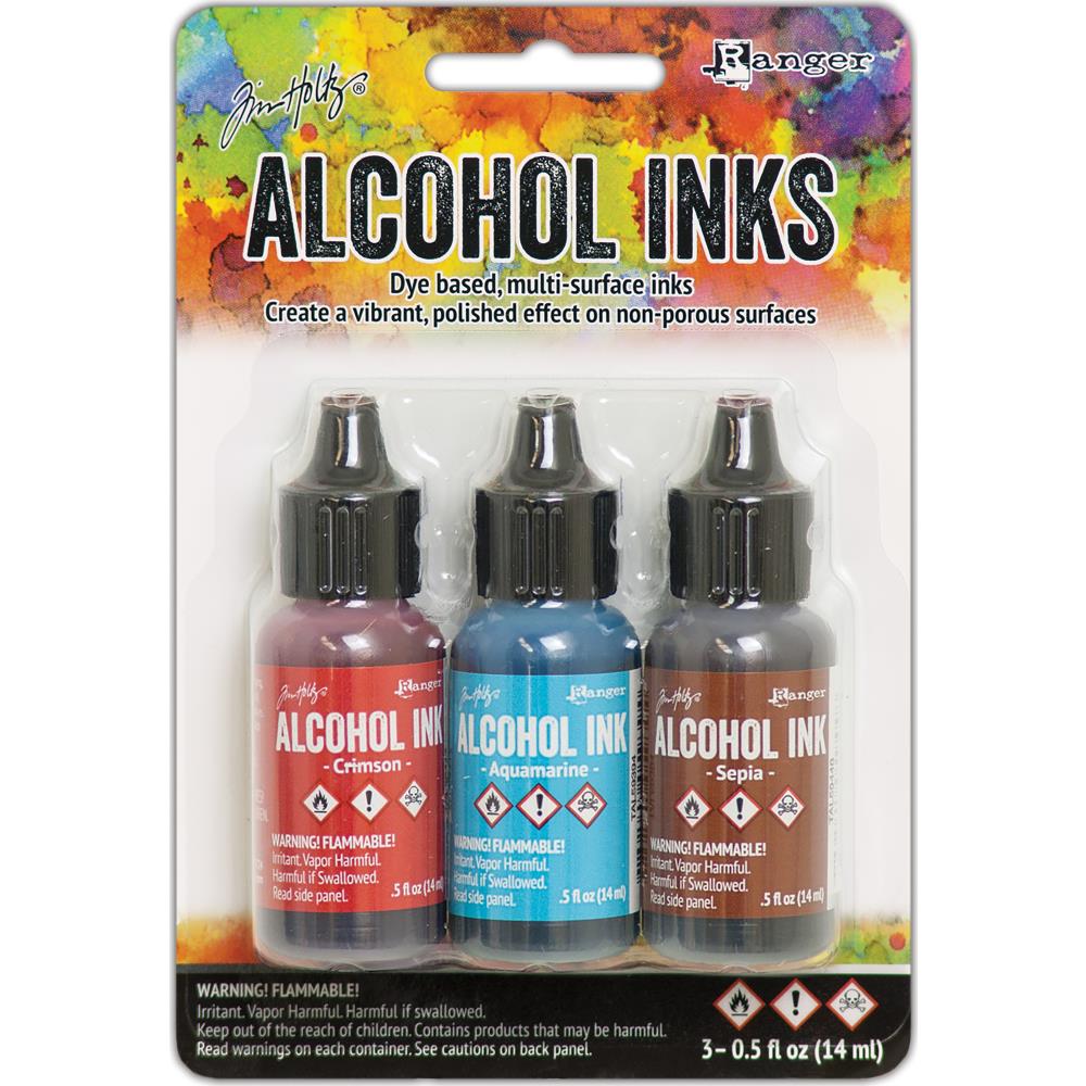 Tim Holtz Alcohol Ink Set of 3 - Rodeo (Crimson,Aquamarine,Sepia)